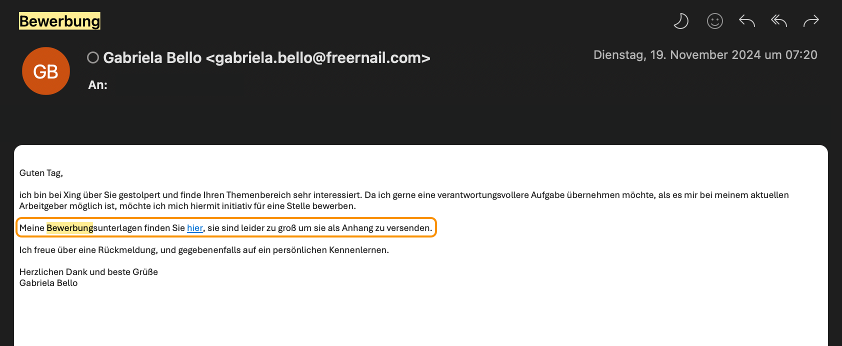 Scam Bewerbung mit Link