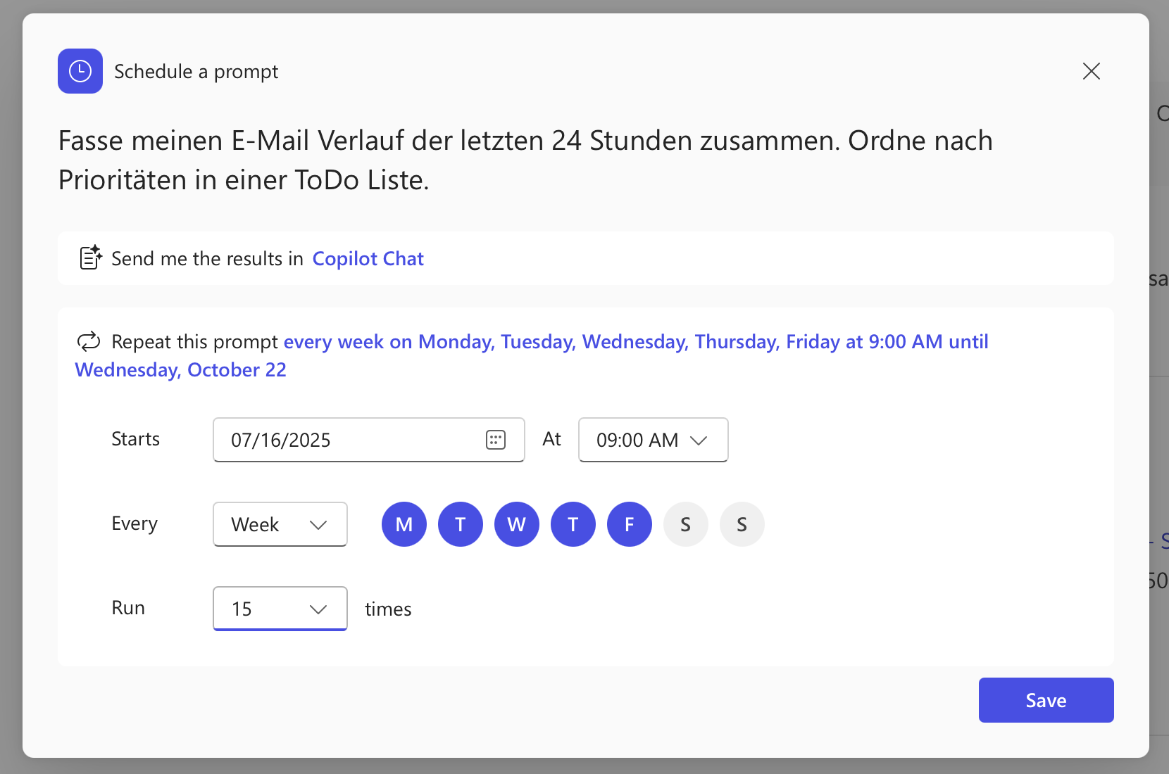 Prompt Planen Einstellungen